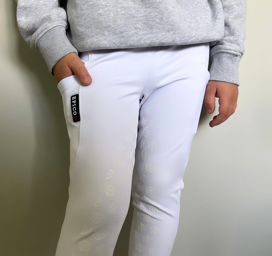 New White Young Rider Full Grip Leggings